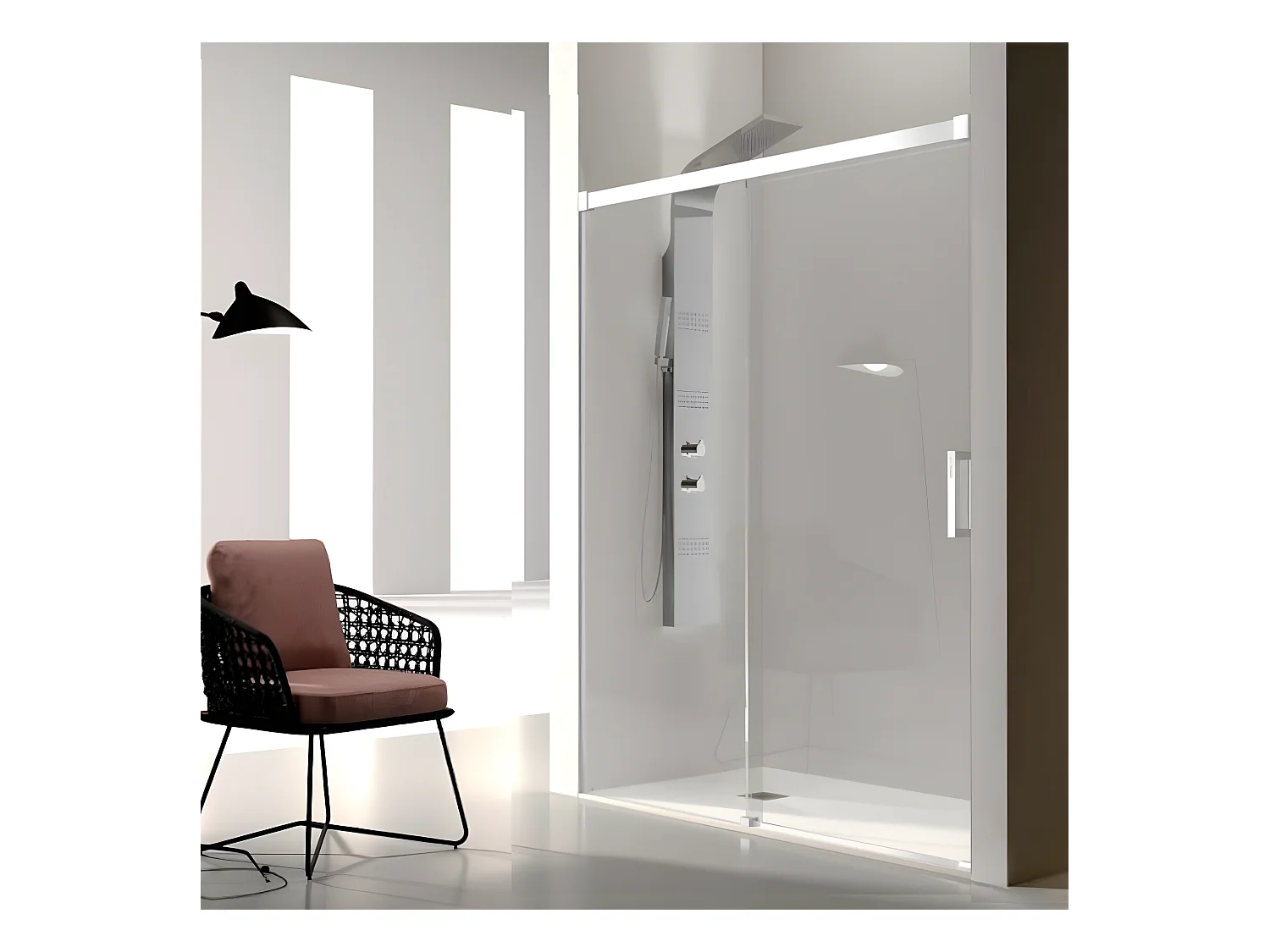 Frontal de ducha + Puerta Corredera 135 cm GLASÉ perfil Blanco Sin pared lateral