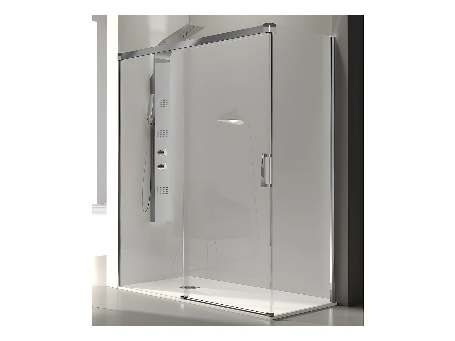 Frontal de ducha + Puerta Corredera 135 cm GLASÉ perfil Blanco Sin pared lateral