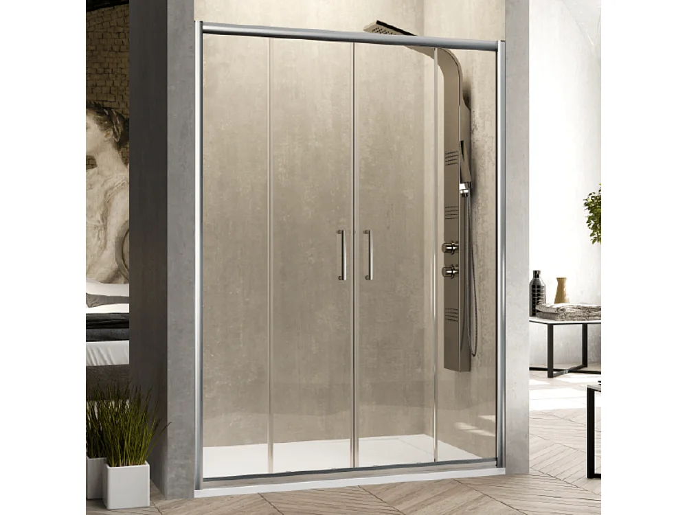 Paroi de douche 2 verres fixes + 2 portes coulissantes BELLA 165 cm  Sans paroi latérale