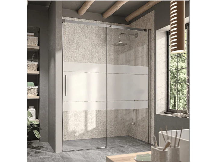 Porta doccia fissa + porta scorrevole LUNA vetro serigrafato 140 cm