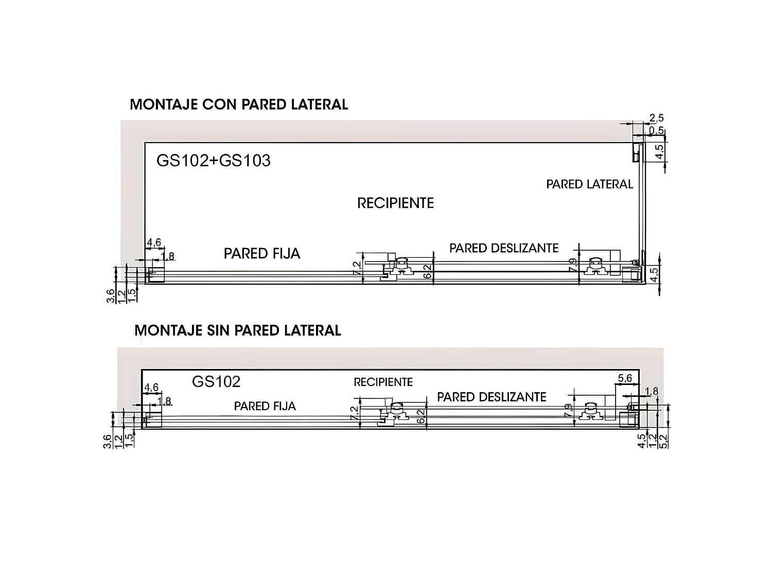 Frontal de ducha + Puerta Corredera 175 cm GLASÉ perfil Negro mate Pared lateral: 76 - 79 cm
