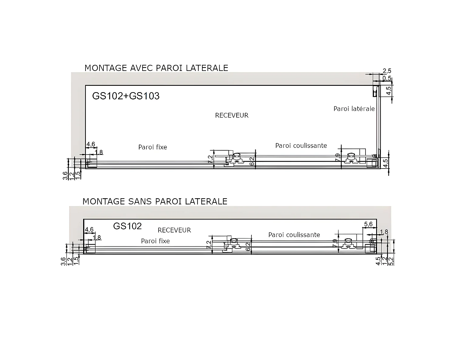 Frontal de ducha + Puerta Corredera 175 cm GLASÉ perfil Negro mate Pared lateral: 76 - 79 cm