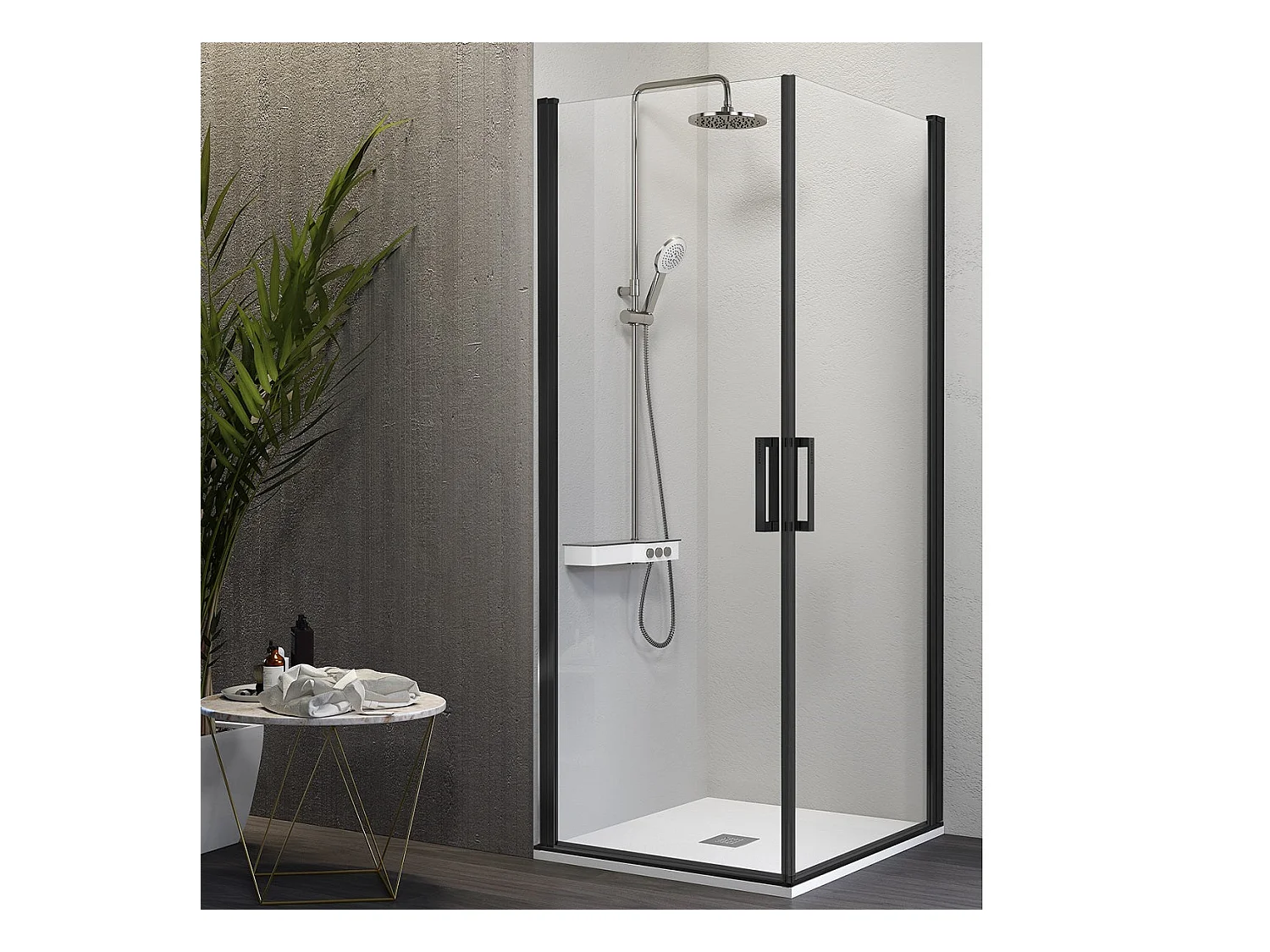 Angular de ducha 2 Puertas Abatibles 65 cm y 65 cm NARDI perfil negro mate