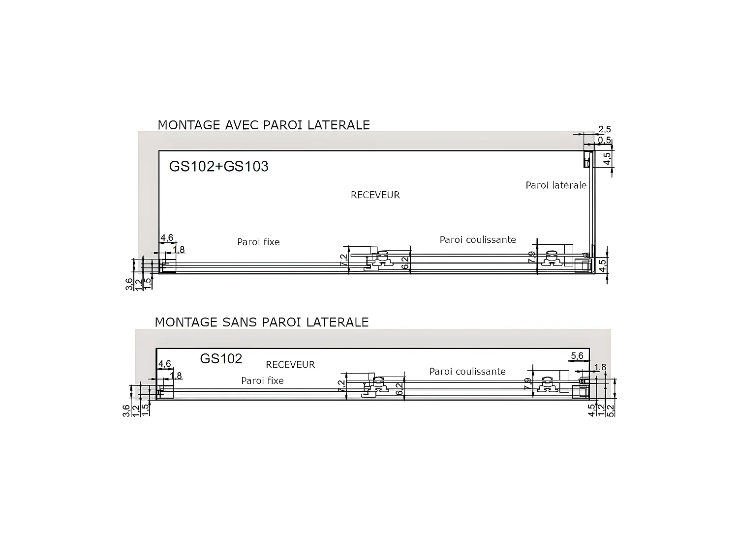 Frontal de ducha + Puerta Corredera 160 cm GLASÉ perfil Cromado Pared lateral: 66 - 69 cm