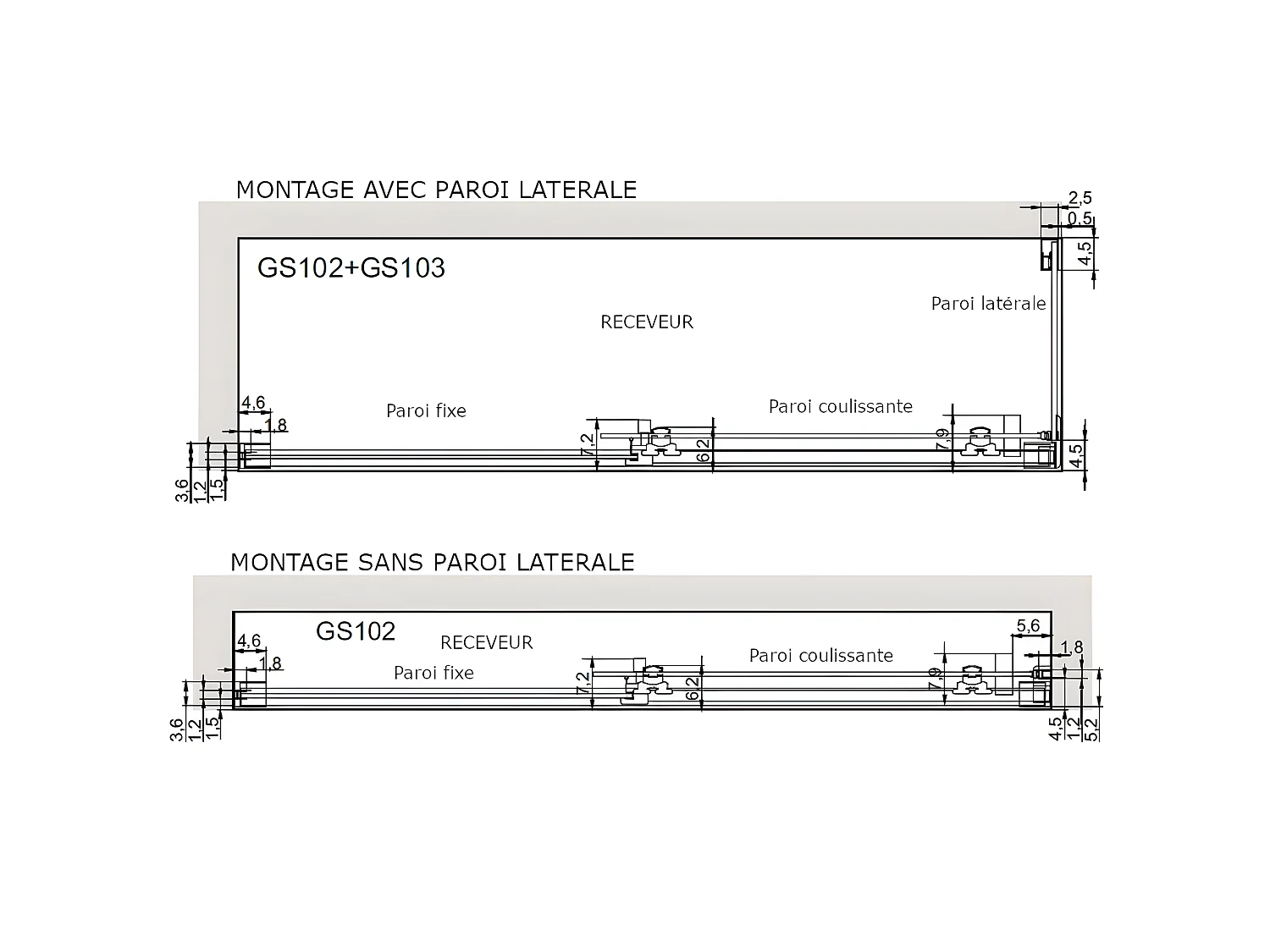 Frontal de ducha + Puerta Corredera 160 cm GLASÉ perfil Cromado Pared lateral: 66 - 69 cm