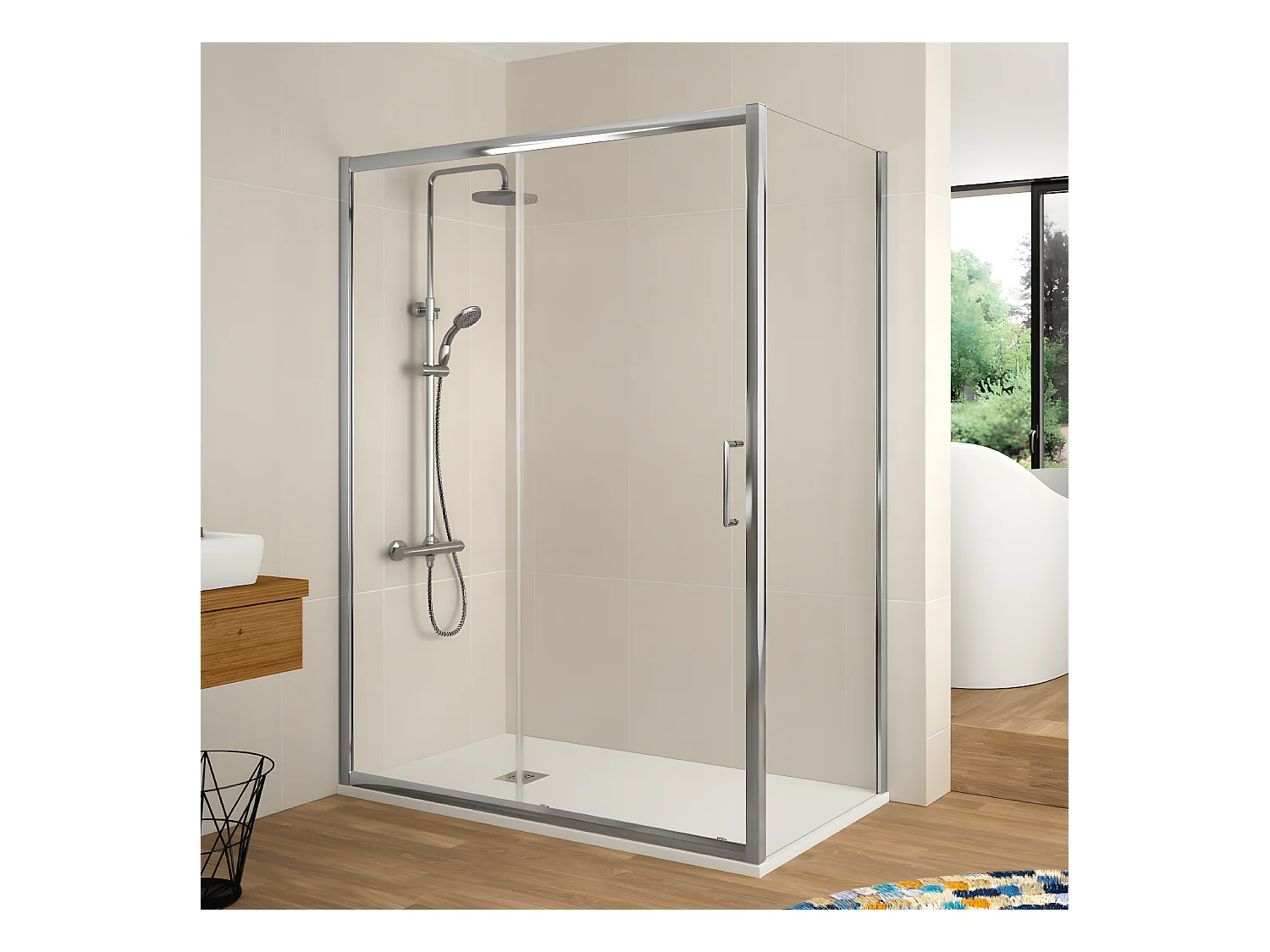 Frontal de ducha + Puerta Corredera 135 cm BELLA Lateral fijo: 77 - 79 cm