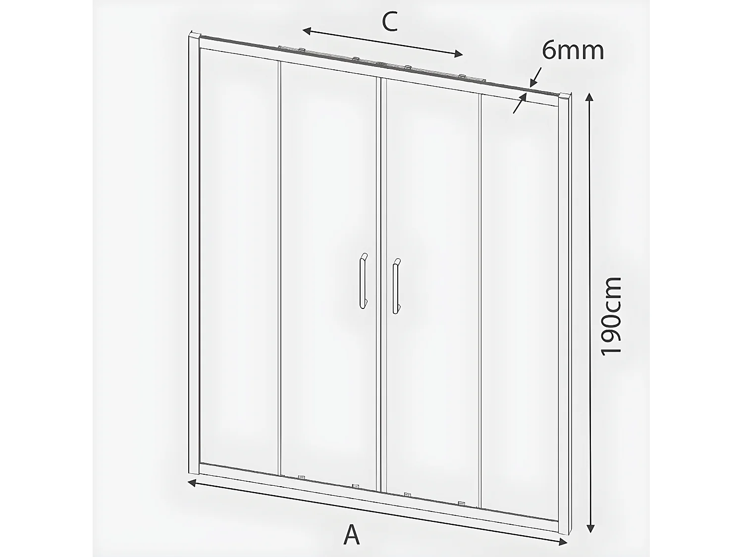 Frontal de ducha 2 Fijos  Lateral Fijo : 67 - 69 cm + 2 Puertas Correderas 180 cm 180 cm  BELLA  Lateral Fijo : 67 - 69 cm