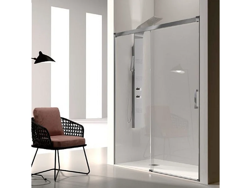 Frontal de ducha + Puerta Corredera 145 cm GLASÉ perfil Cromado Sin pared lateral