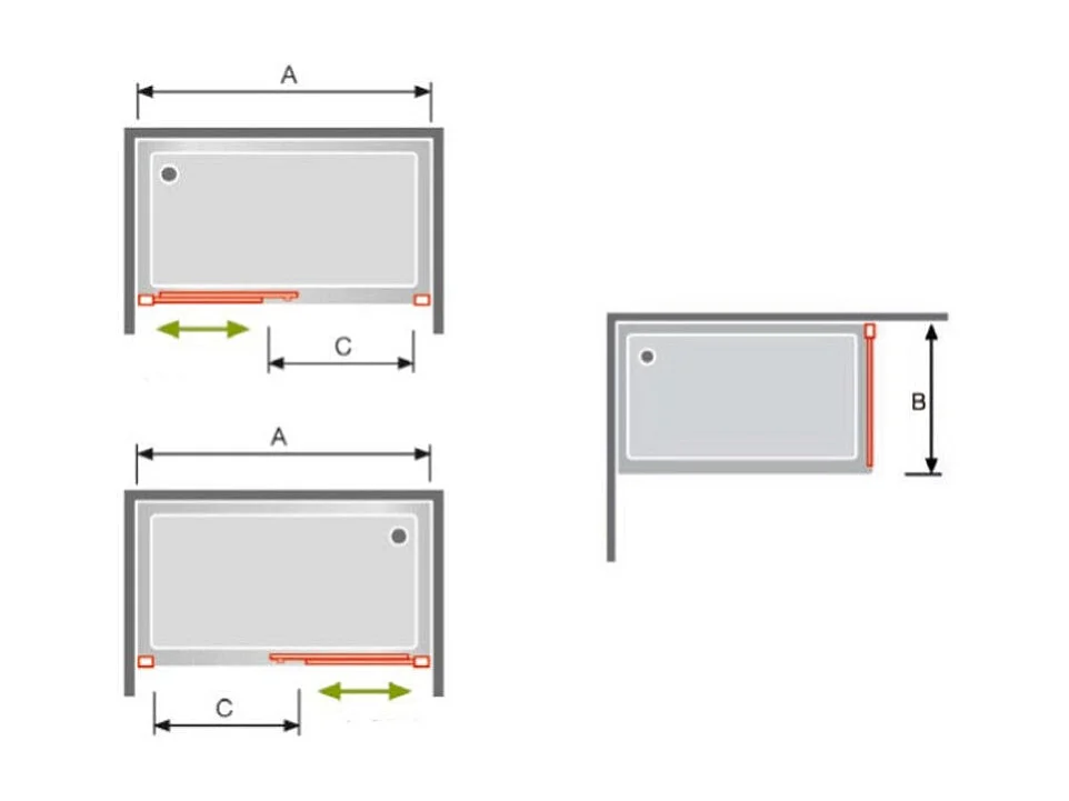 Paroi de douche fixe + Porte coulissante GLASÉ 145 cm  Sans paroi latérale