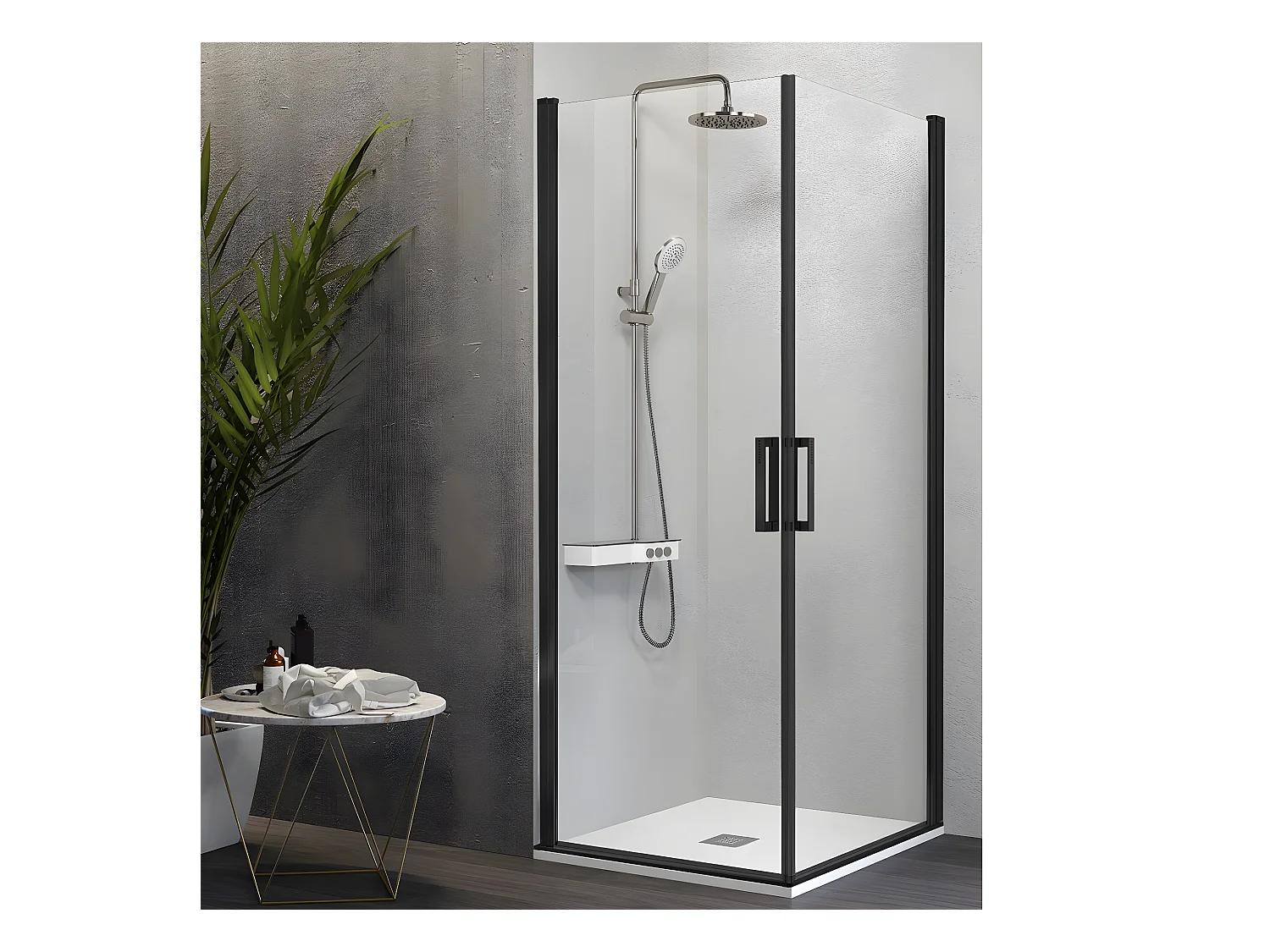 Angular de ducha 2 Puertas Abatibles 75 cm y 60 cm NARDI perfil negro mate