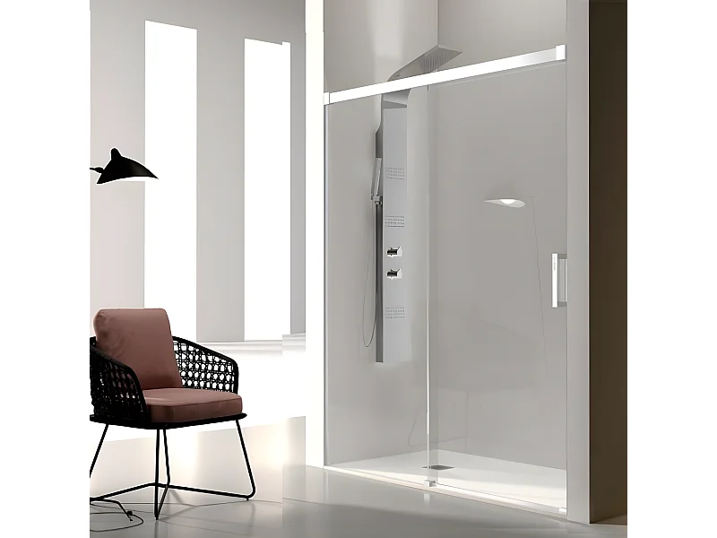 Frontal de ducha + Puerta Corredera 115 cm GLASÉ perfil Blanco Sin pared lateral