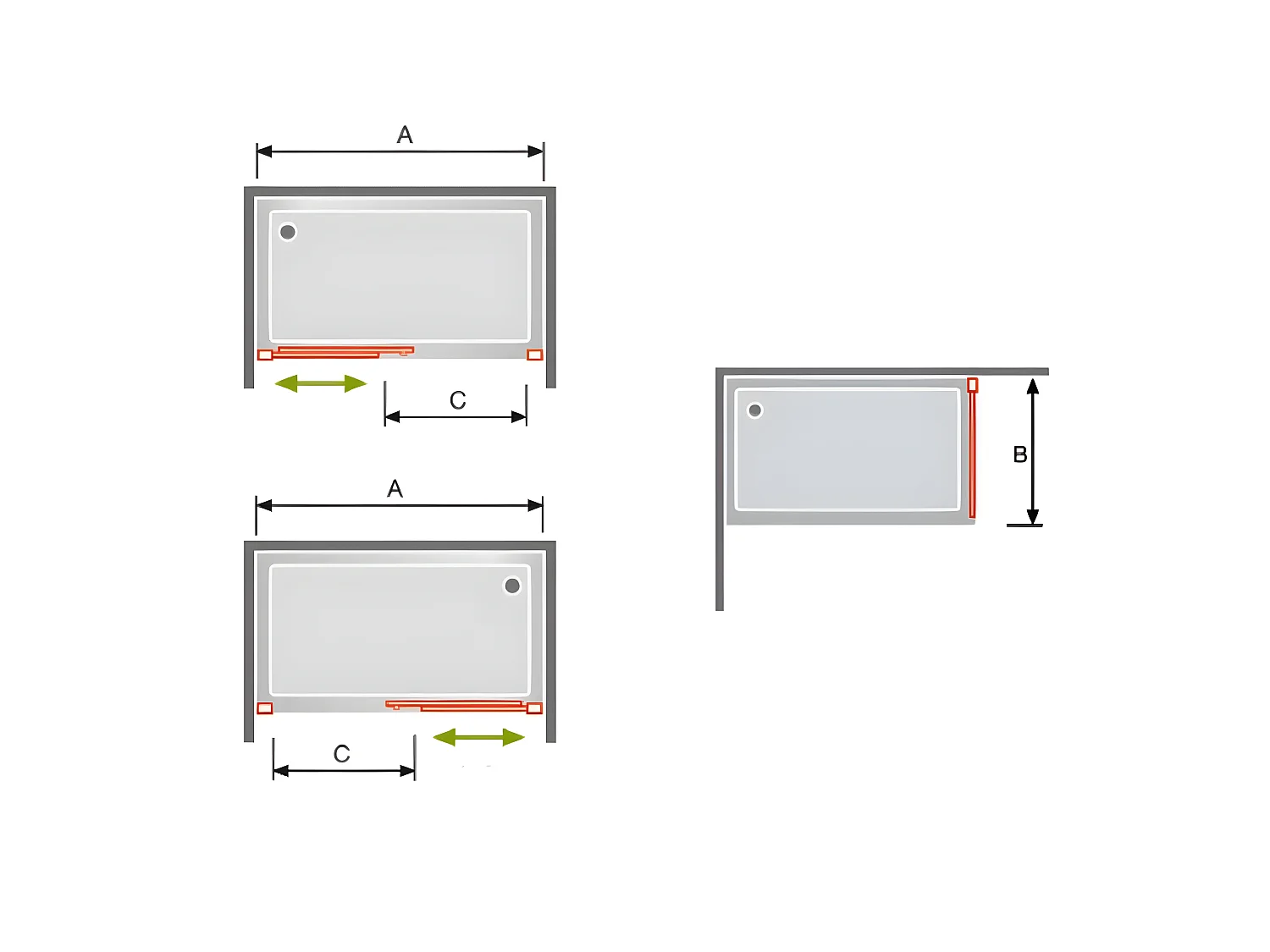 Frontal de ducha + Puerta Corredera 130 cm GLASÉ perfil Cromado Pared lateral: 76 - 79 cm