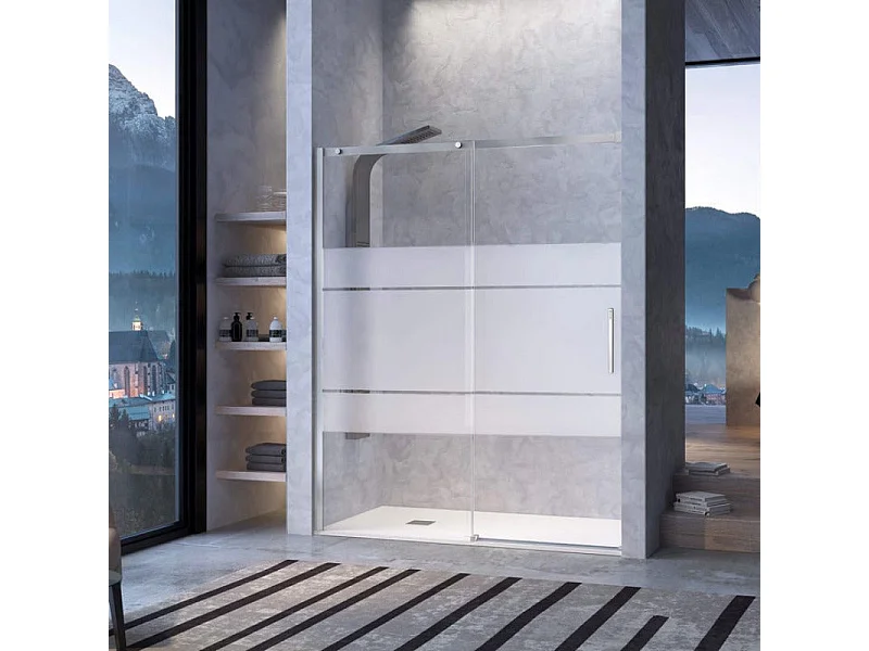 Paroi de douche fixe + Porte coulissante LUNA verre sérigraphié 135 cm  Sans paroi latérale