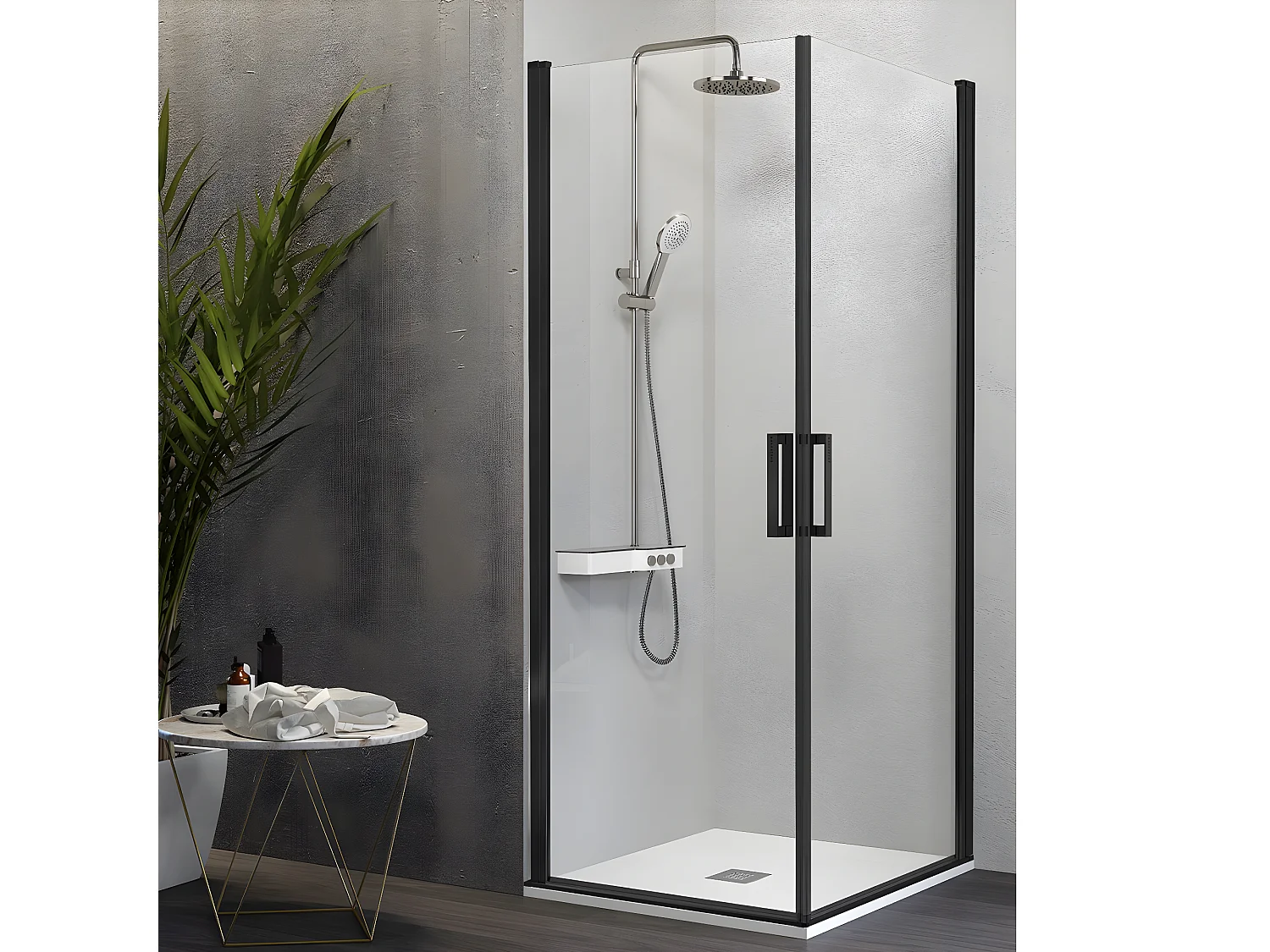 Angular de ducha 2 Puertas Abatibles 65 cm y 70 cm NARDI perfil negro mate