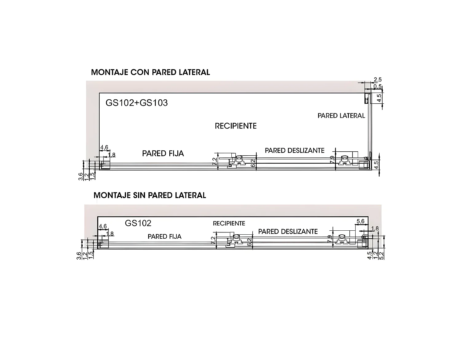 Frontal de ducha + Puerta Corredera 135 cm GLASÉ perfil Negro mate Pared lateral: 76 - 79 cm