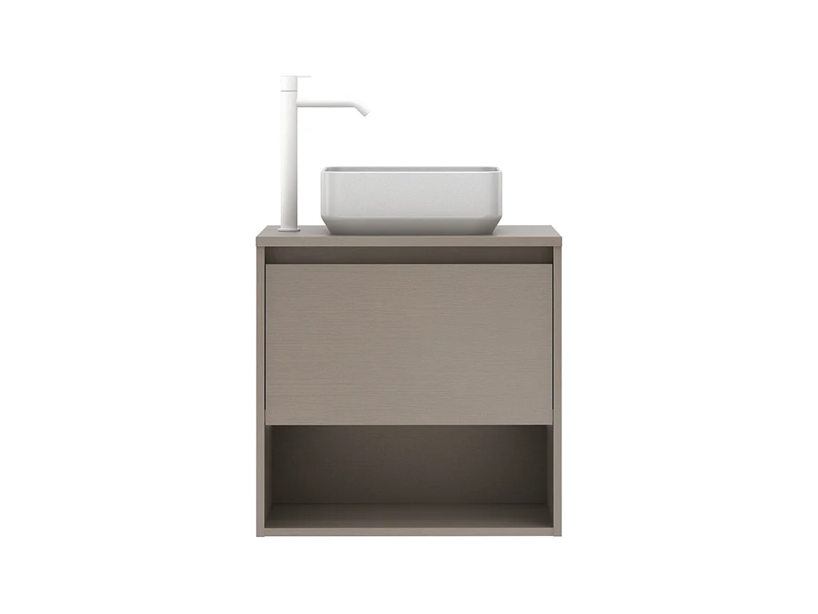 Meuble salle de bain suspendu avec vasque posée NIWA TOP  fumé sablé 60 cm Gris  Miroir non inclus