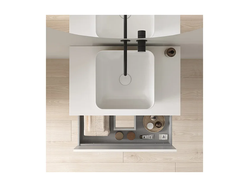 Meuble salle de bain suspendu avec vasque posée NIWA TOP  fumé sablé 60 cm Gris  Miroir non inclus