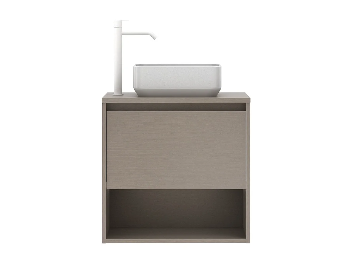 Meuble salle de bain suspendu avec vasque posée NIWA TOP  fumé sablé 60 cm Gris  Miroir non inclus