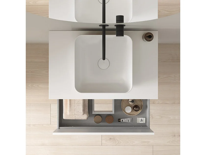 Meuble salle de bain suspendu avec vasque posée NIWA TOP  fumé sablé 60 cm Gris  Miroir non inclus