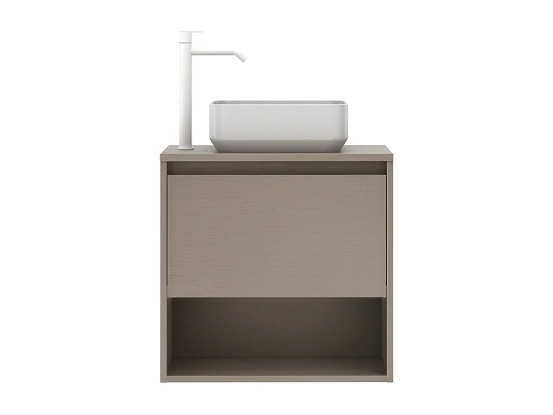 Meuble salle de bain suspendu avec vasque posée NIWA TOP  fumé sablé 60 cm Gris  Miroir non inclus