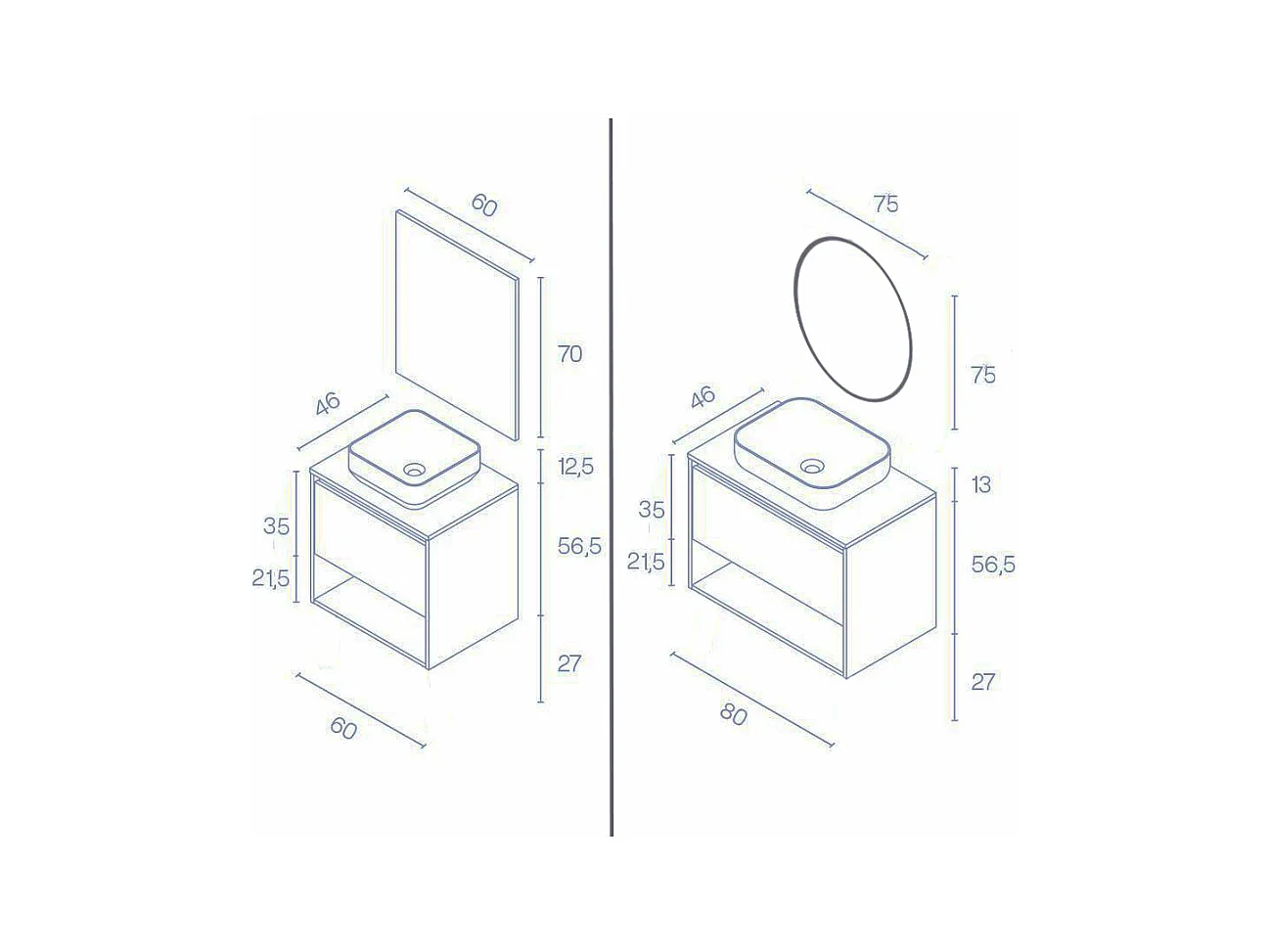 Meuble salle de bain suspendu avec vasque posée NIWA TOP  fumé sablé 80 cm Gris  Miroir non inclus