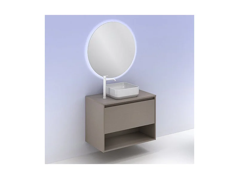Meuble salle de bain suspendu avec vasque posée NIWA TOP  fumé sablé 80 cm Gris  Miroir non inclus