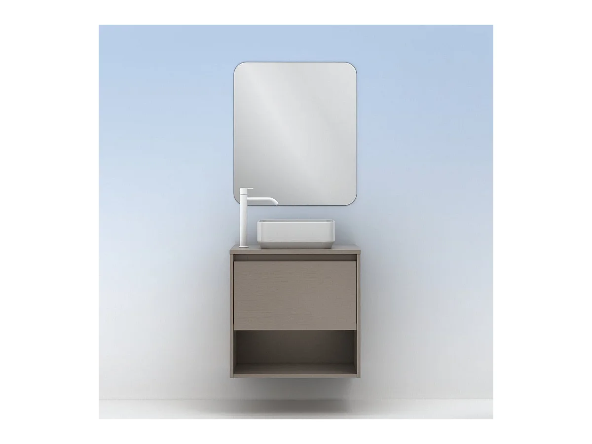 Meuble salle de bain suspendu avec vasque posée NIWA TOP  fumé sablé 80 cm Gris  Miroir non inclus