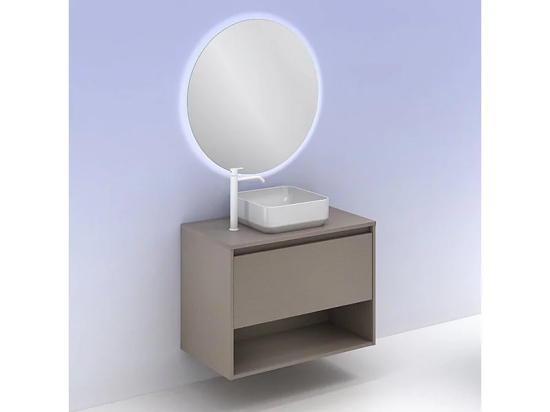 Meuble salle de bain suspendu avec vasque posée NIWA TOP  fumé sablé 80 cm Gris  Miroir non inclus