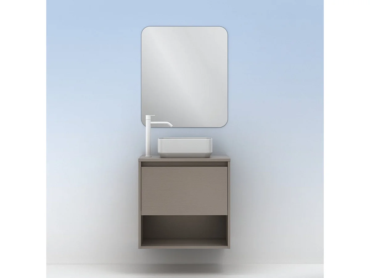 Meuble salle de bain suspendu avec vasque posée NIWA TOP  fumé sablé 80 cm Gris  Miroir non inclus