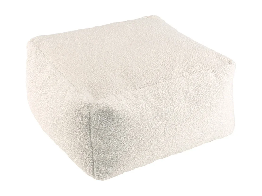 AGATHE - Pouf carré 53x53cm tissu bouclette blanc