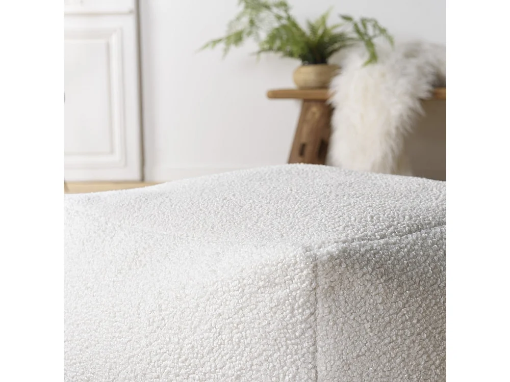 AGATHE - Pouf carré 53x53cm tissu bouclette blanc