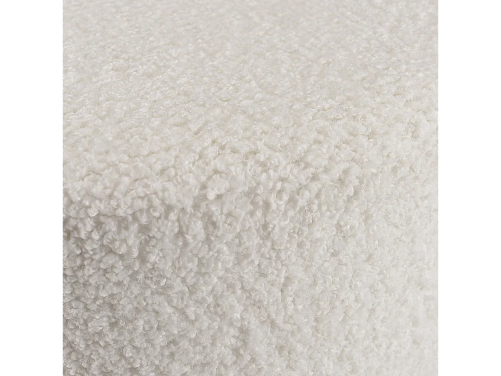 AGATHE - Pouf rond tissu bouclette blanc pieds croisés métal noir