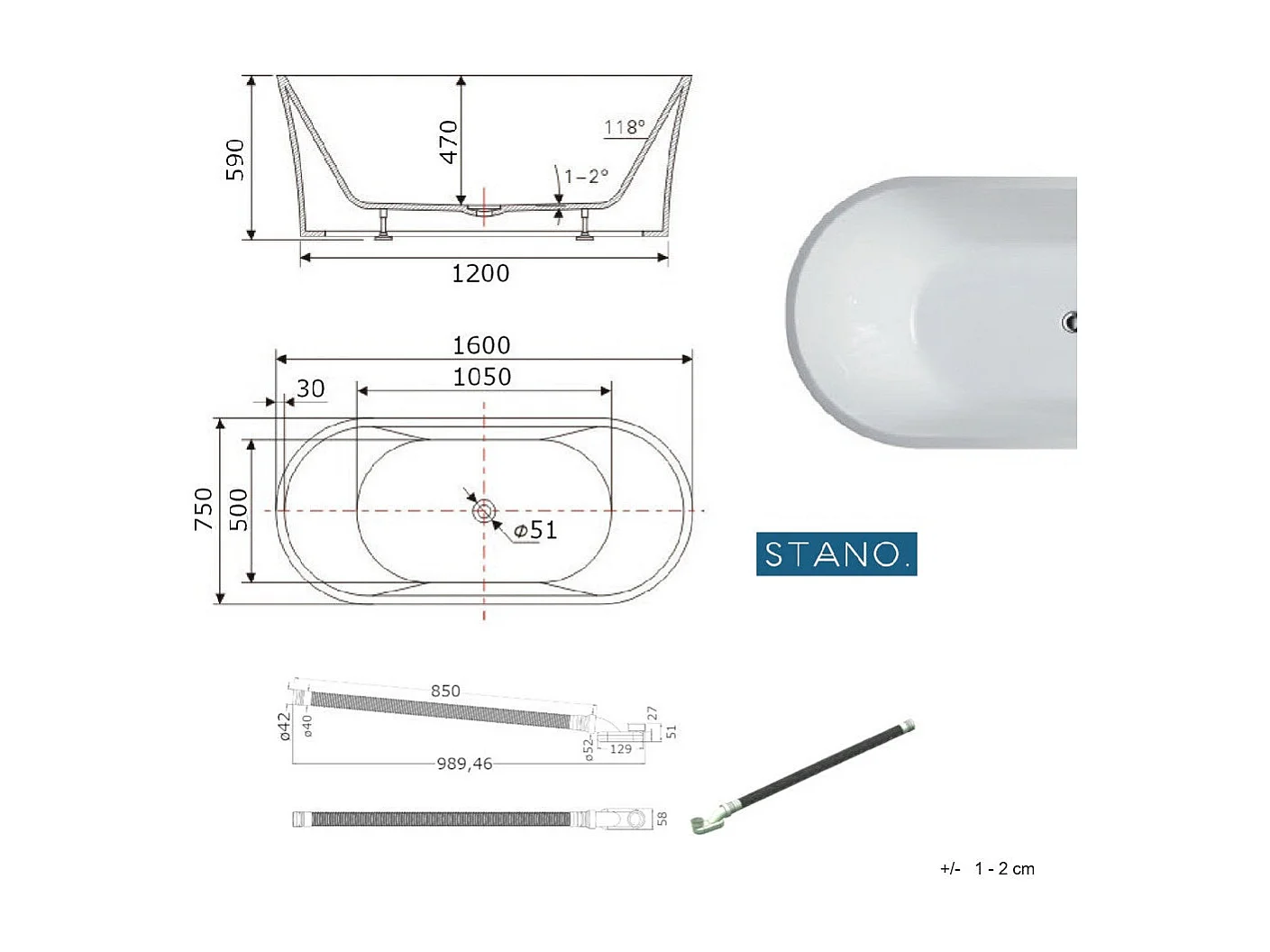 Freistehende Badewanne AUSTIN 160 cm