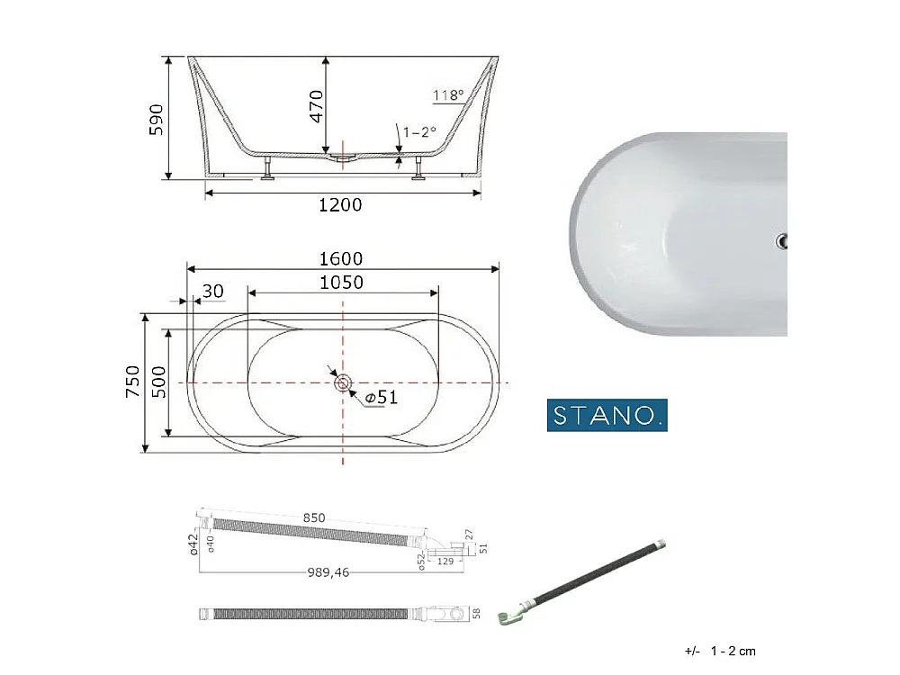 Bañera exenta AUSTIN  160 cm