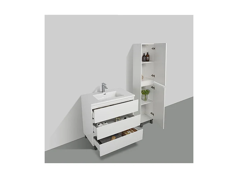 Grande armoire de rangement VERONA hauteur 176 cm blanc laqué