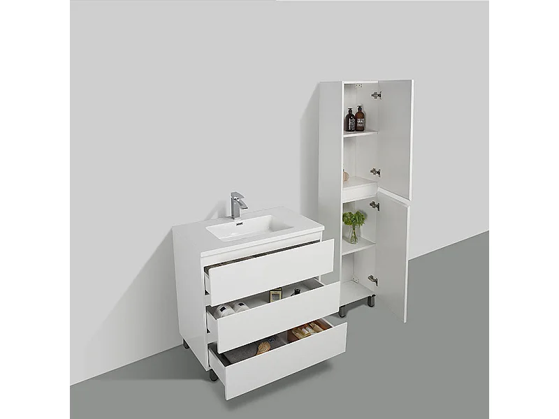 Grande armoire de rangement VERONA hauteur 176 cm blanc laqué