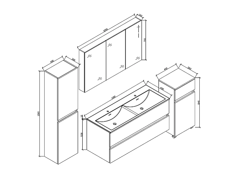 Badschrank 150 cm vertikal montiert Nussbaum SIENA