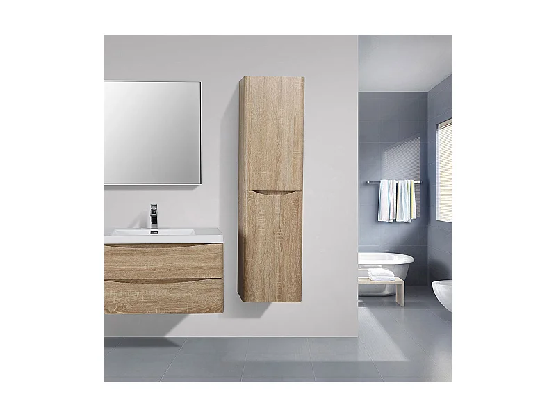 Badschrank 150 cm vertikal montiert PIACENZA Eiche hell