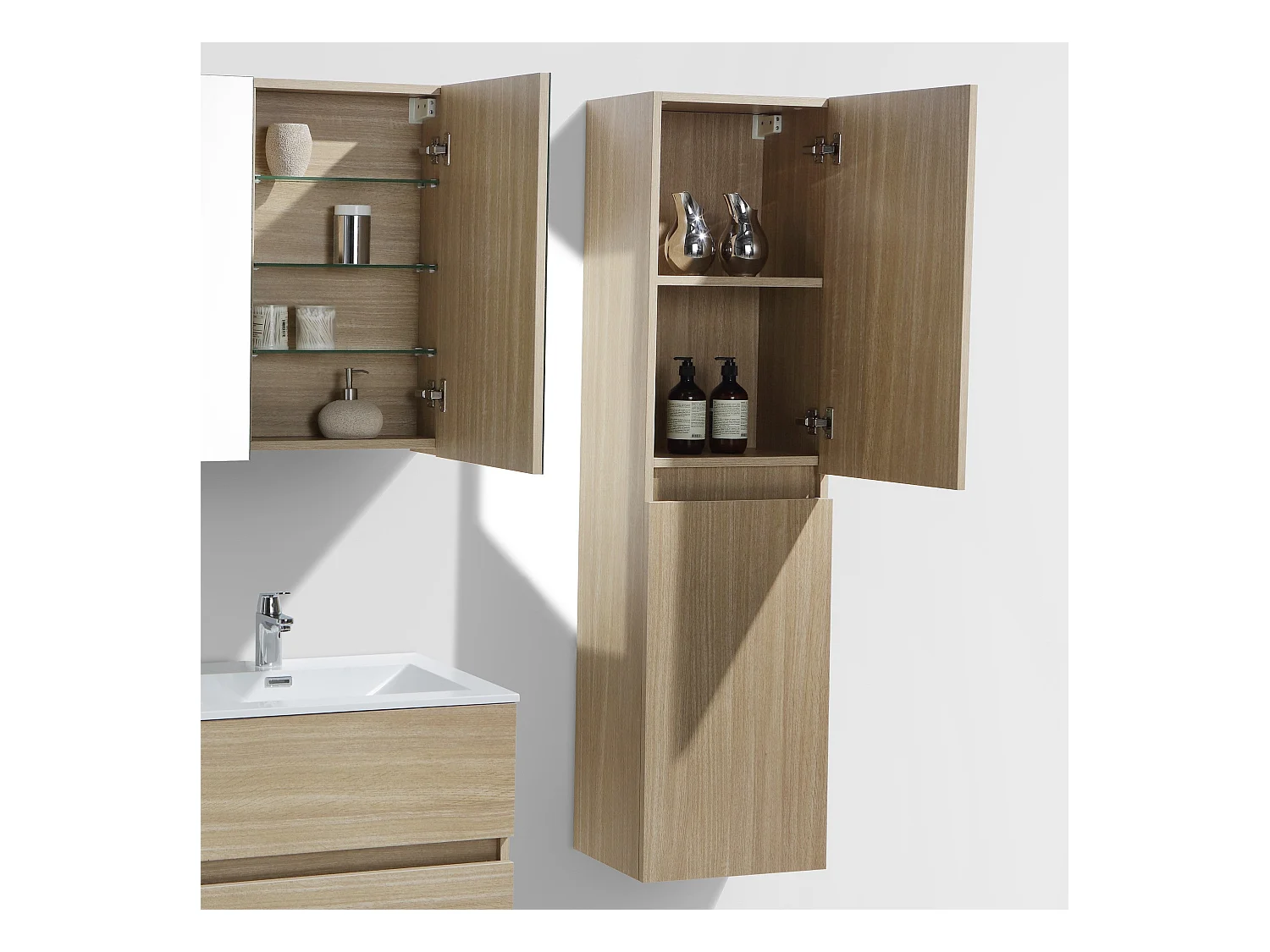 Grande armoire de rangement SIENA hauteur 150 cm chêne clair