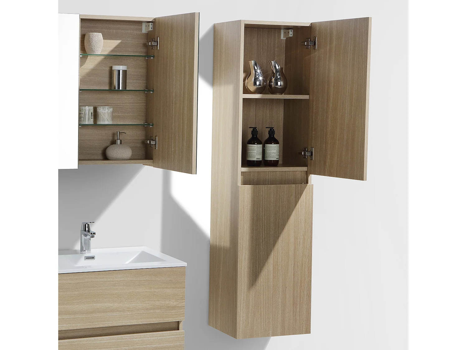 Grande armoire de rangement SIENA hauteur 150 cm chêne clair