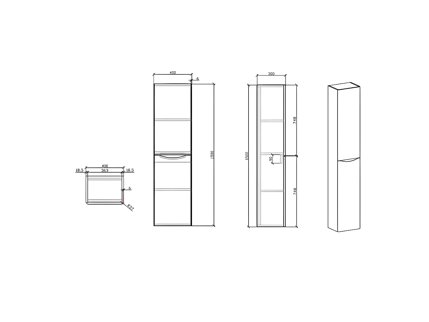 Mueble Auxiliar Suspendido 150 cm PIACENZA - Blanco