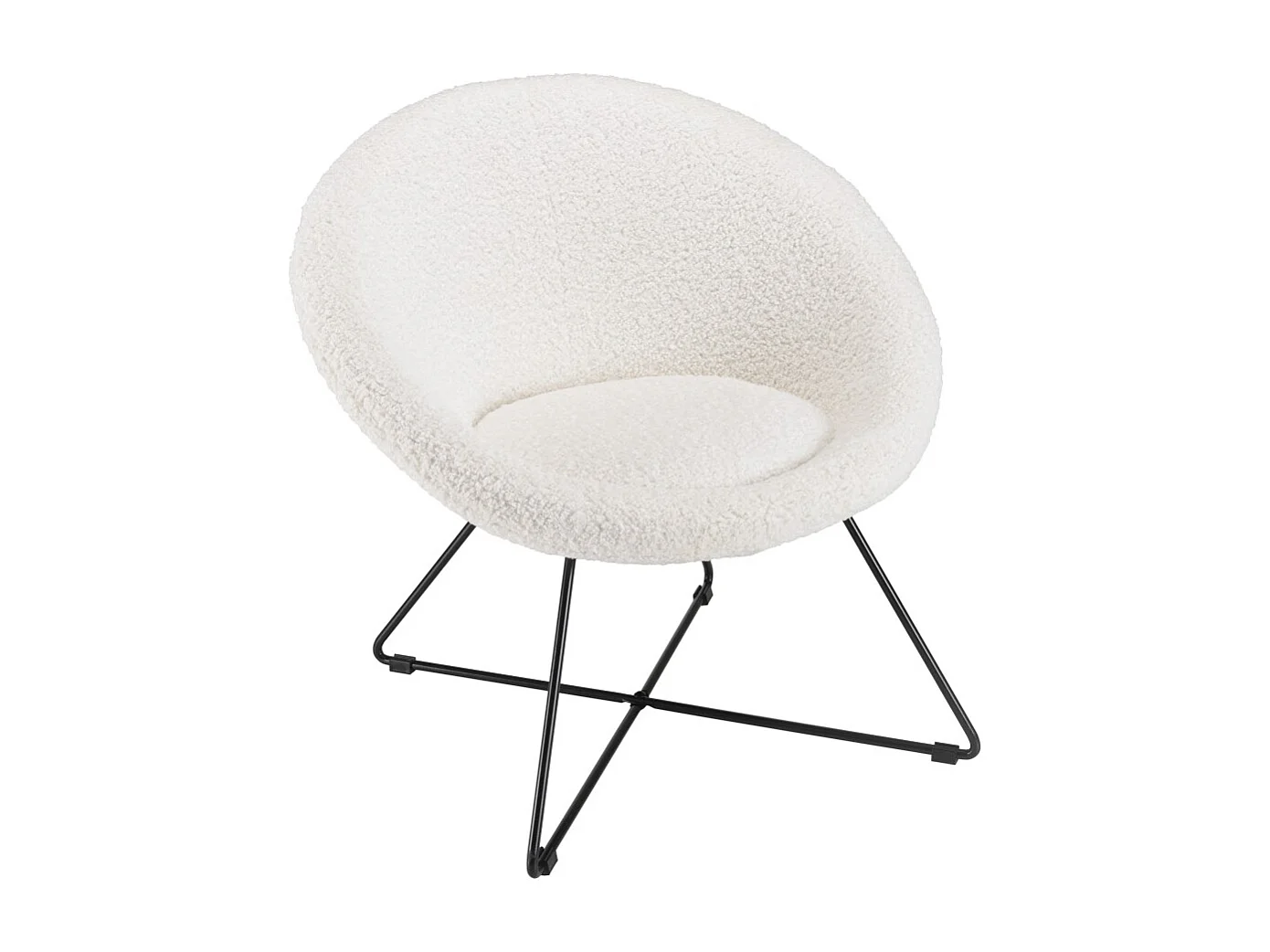 AGATHE - Fauteuil tissu bouclette blanc pieds croisés métal noir