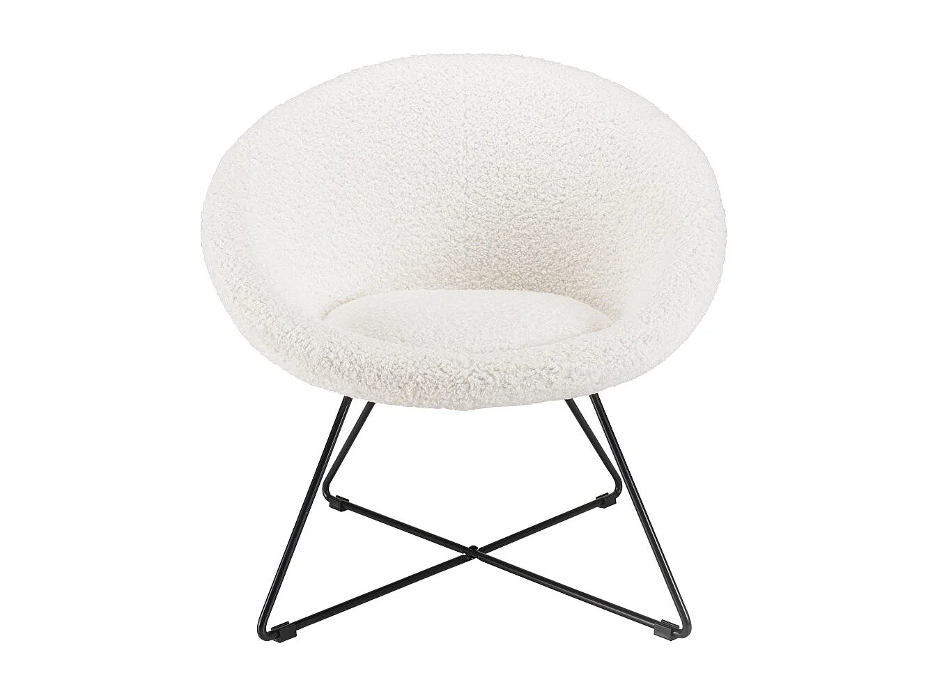 AGATHE - Fauteuil tissu bouclette blanc pieds croisés métal noir