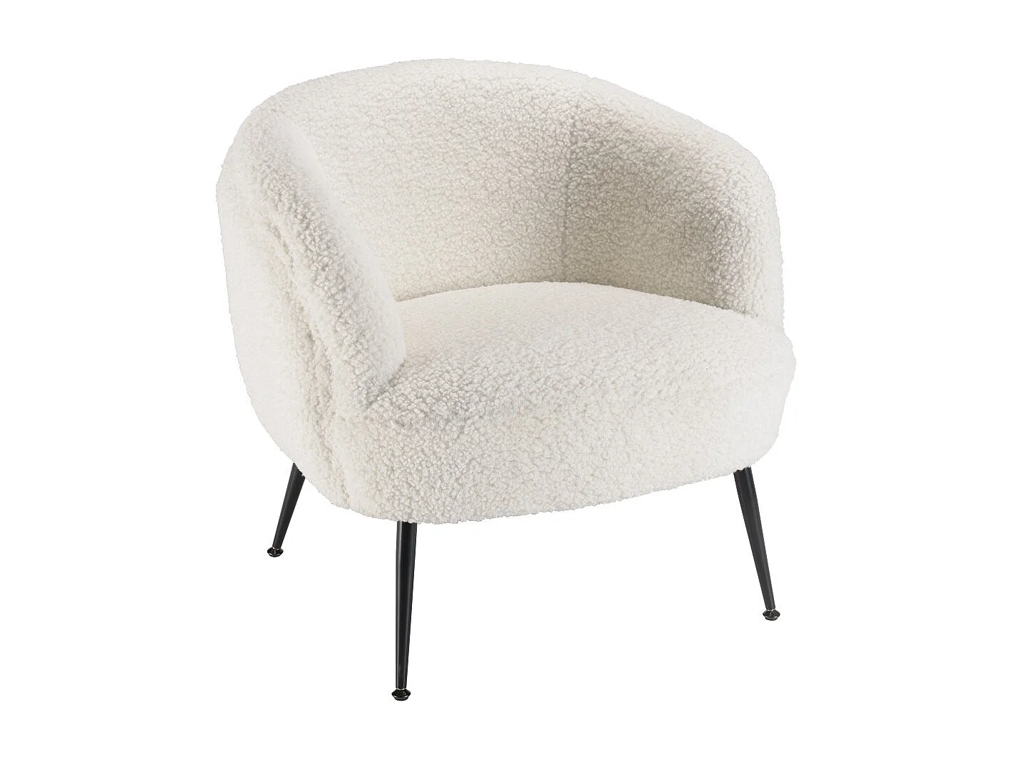 AGATHE - Fauteuil cosy tissu bouclette blanc pieds métal noir