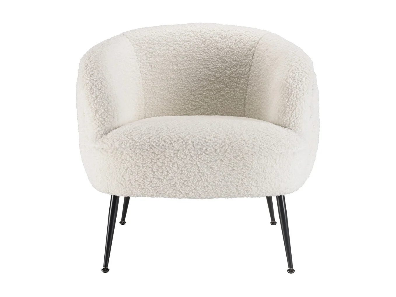 AGATHE - Fauteuil cosy tissu bouclette blanc pieds métal noir