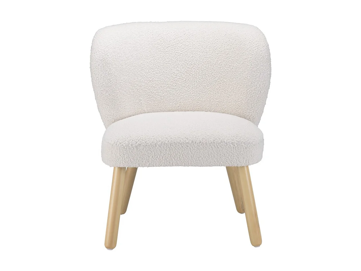 AGATHE - Fauteuil pieds en bois et en tissu bouclette blanc