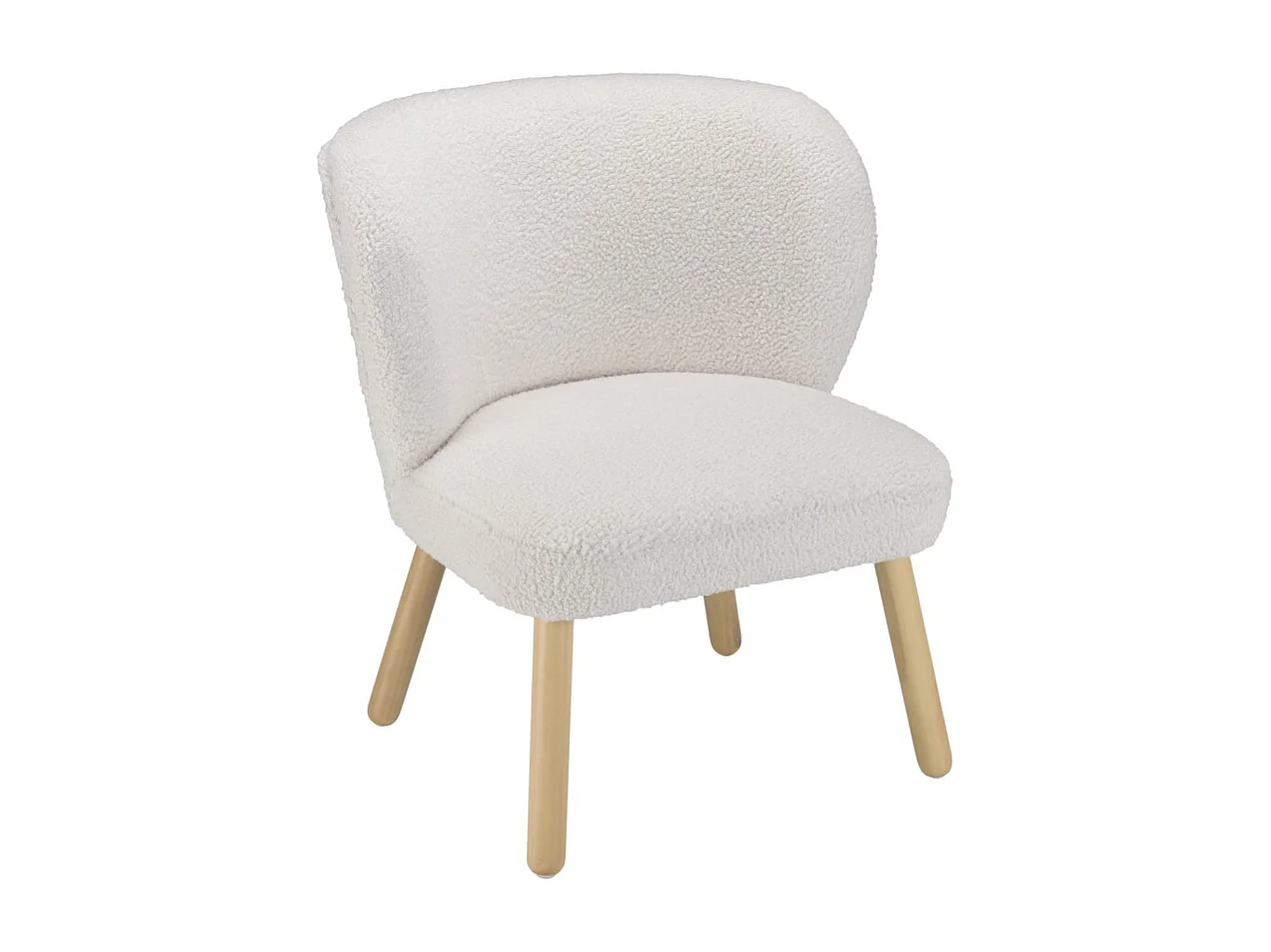 AGATHE - Fauteuil pieds en bois et en tissu bouclette blanc
