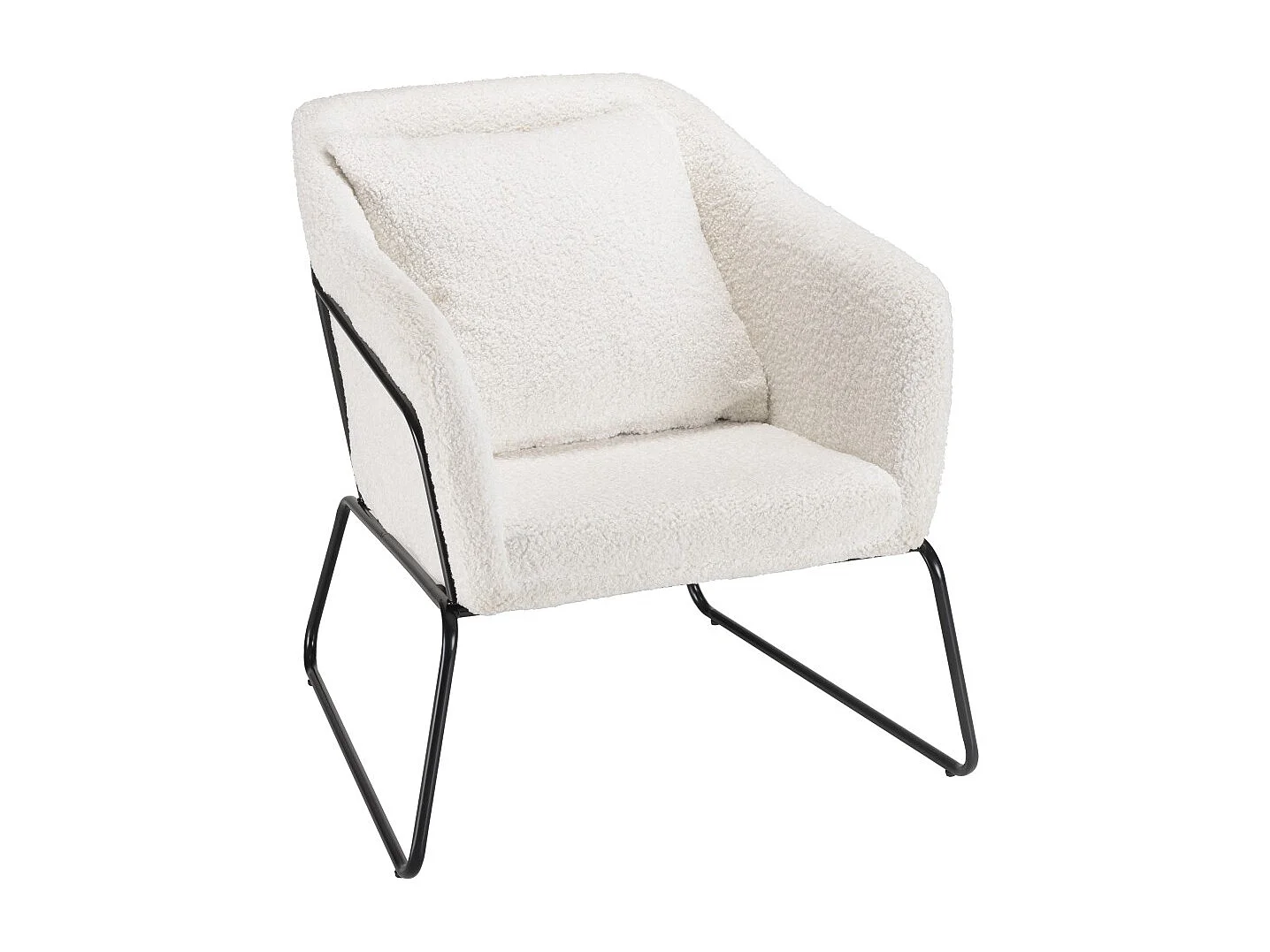 AGATHE - Fauteuil tissu bouclette blanc pieds évasés métal noir