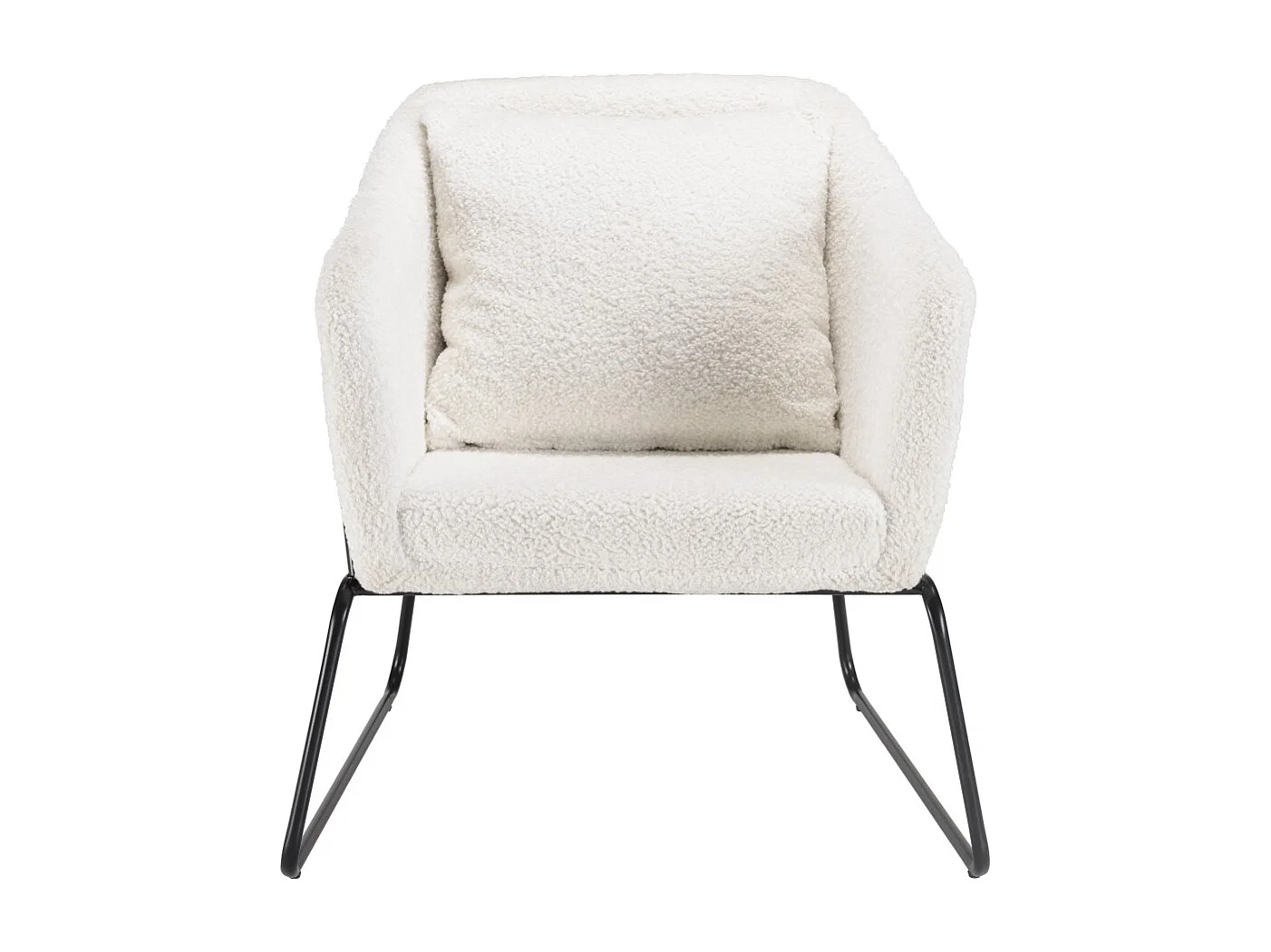 AGATHE - Fauteuil tissu bouclette blanc pieds évasés métal noir