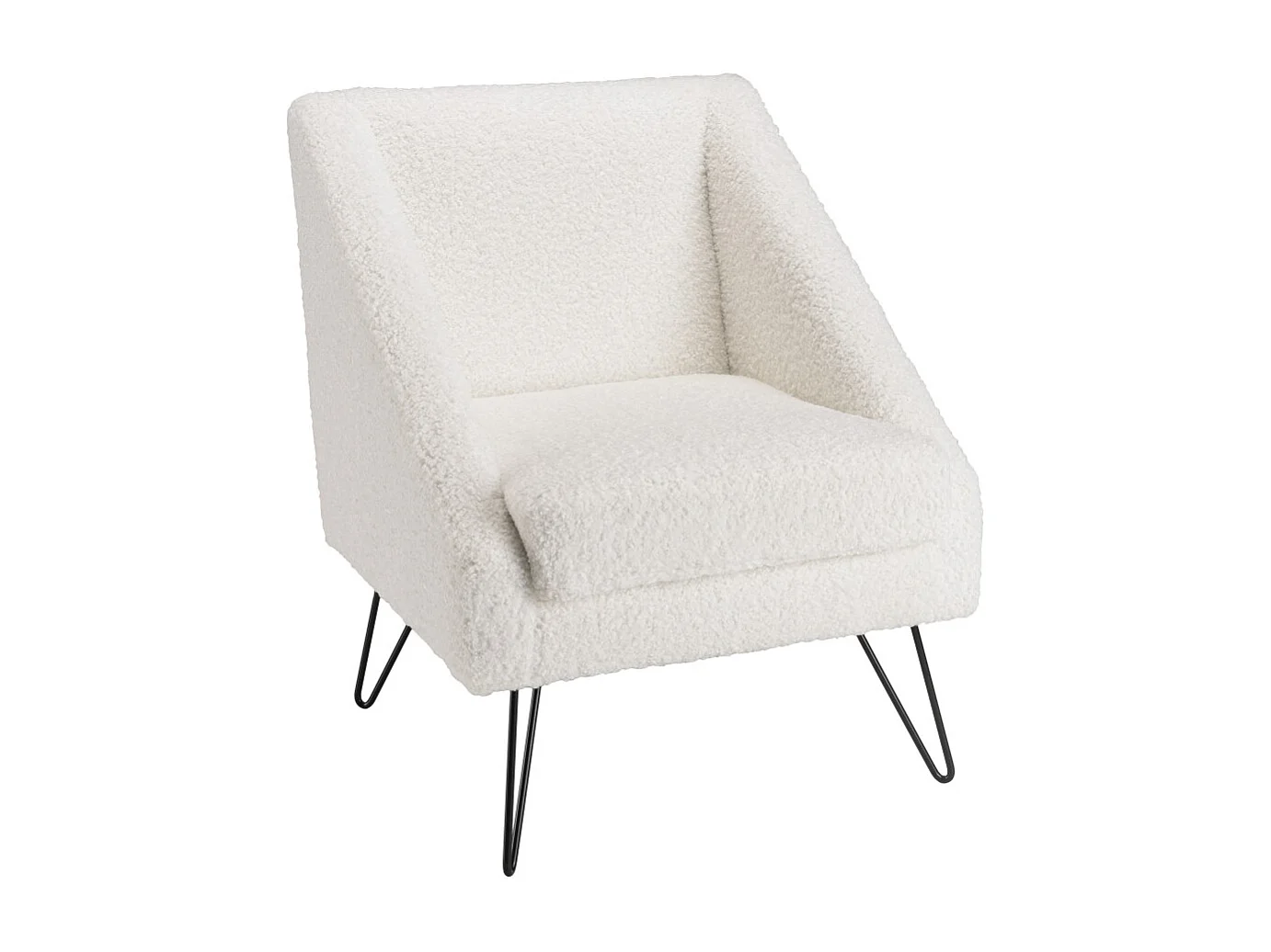AGATHE - Fauteuil tissu bouclette blanc pieds épingles métal noir